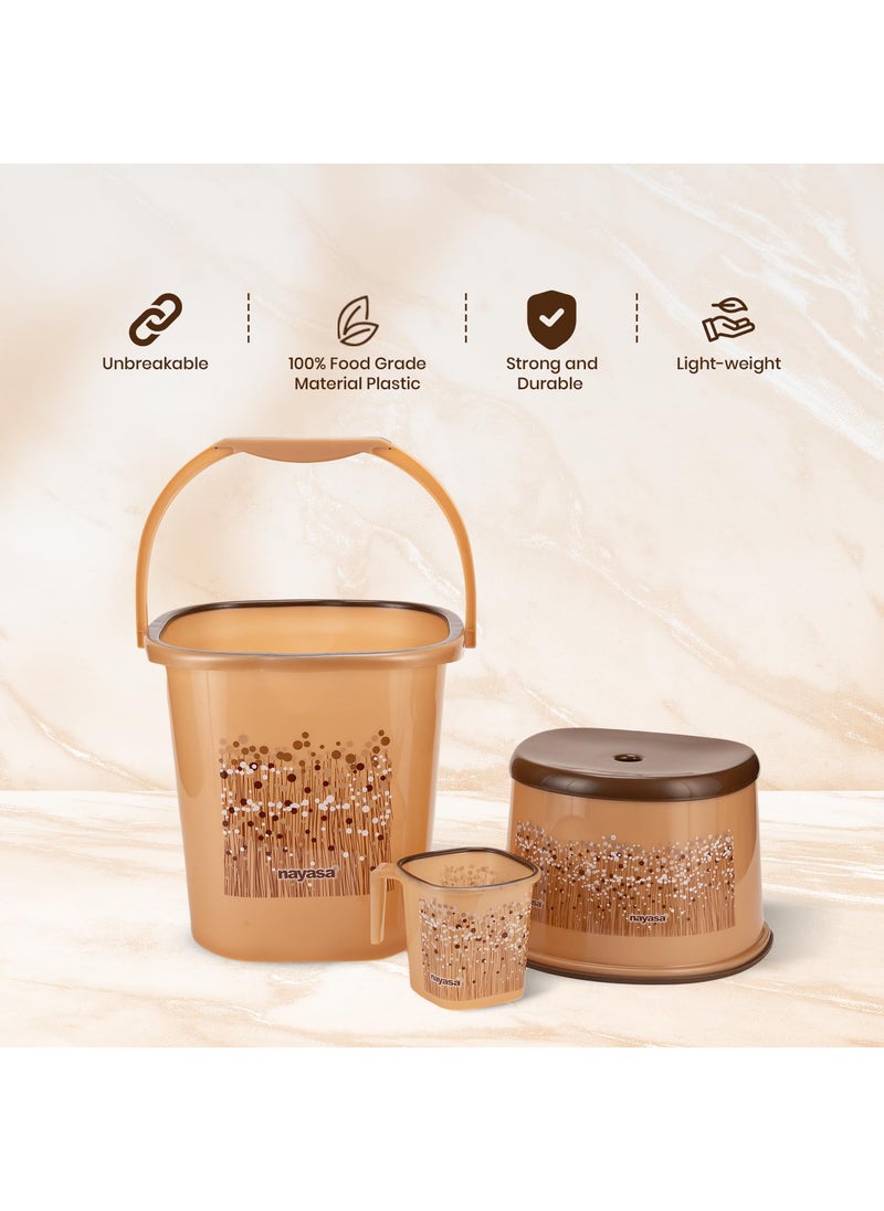 NAYASA Nayasa Funk Square 3 Pcs Bathroom Set | Bucket 18 L + Mug 1.5 L + 508 Stool | Bathroom Set | Bath Set for Bathroom | Brown  - Image 5