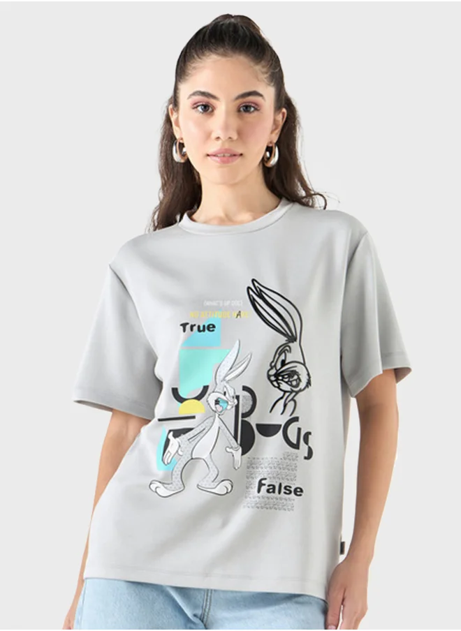 اس بي كاركترز Bugs Bunny  Print Crew Neck T-Shirt