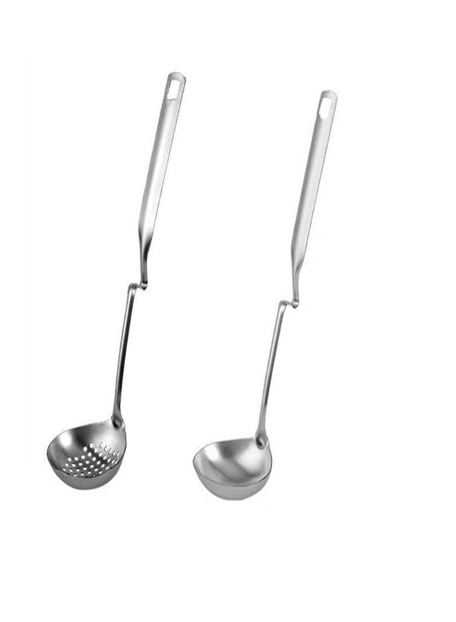 Honkenda 2 Pack Hot Pot Soup Ladle Spoon Slotted Spoons with S Shape Hanging Handle, 304 Stainless Steel Skimmer Spoon Ladles Strainer for Cooking - Image 1