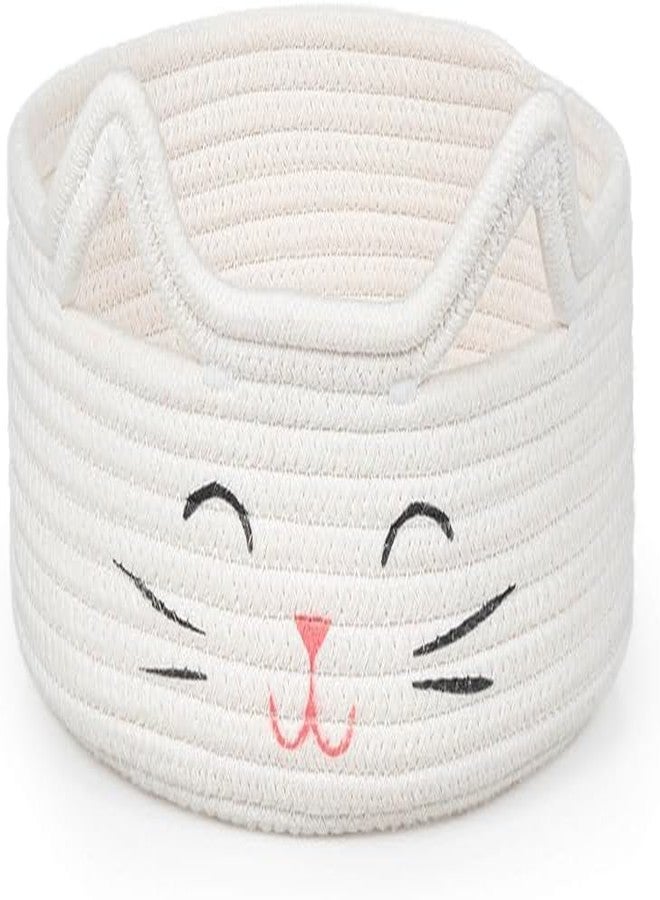 RUGSZONE GOODIE® -Small Cat Storage Basket, Black Cute Basket for Toys, Dog Toy Basket, Woven Rope Basket for Organizing, Empty Gift Basket for Baby, Black, 9.8 x 4 inches (white pink nose, 9x4) - Image 1