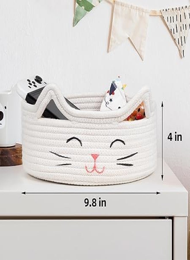 RUGSZONE GOODIE® -Small Cat Storage Basket, Black Cute Basket for Toys, Dog Toy Basket, Woven Rope Basket for Organizing, Empty Gift Basket for Baby, Black, 9.8 x 4 inches (white pink nose, 9x4) - Image 3