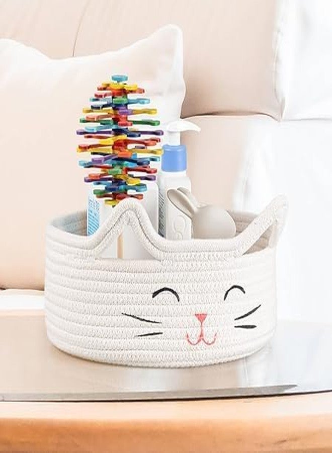 RUGSZONE GOODIE® -Small Cat Storage Basket, Black Cute Basket for Toys, Dog Toy Basket, Woven Rope Basket for Organizing, Empty Gift Basket for Baby, Black, 9.8 x 4 inches (white pink nose, 9x4) - Image 5