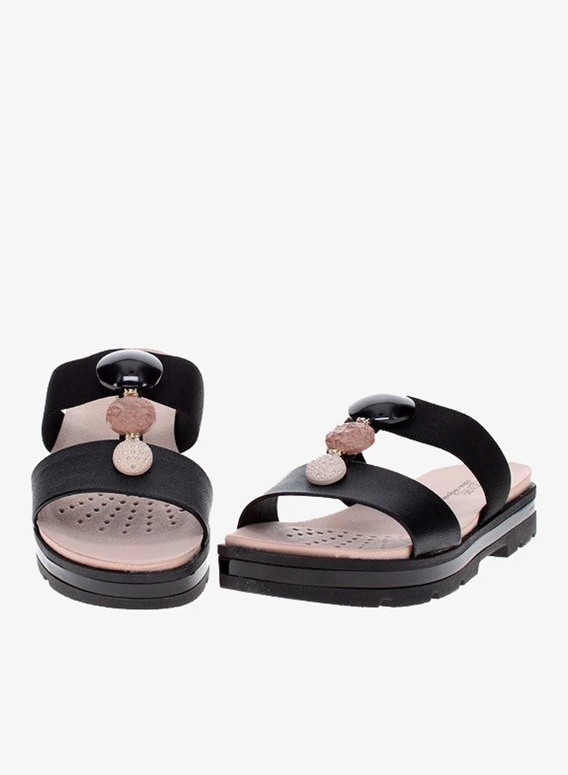 Modare Black Flat Sandals for Women – Stylish Ladies Flat Sandals & Comfortable Flat Slippers for Women | Best Price UAE