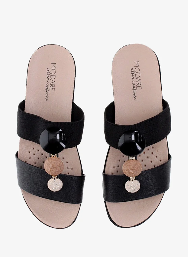 Modare Black Flat Sandals for Women – Stylish Ladies Flat Sandals & Comfortable Flat Slippers for Women | Best Price UAE