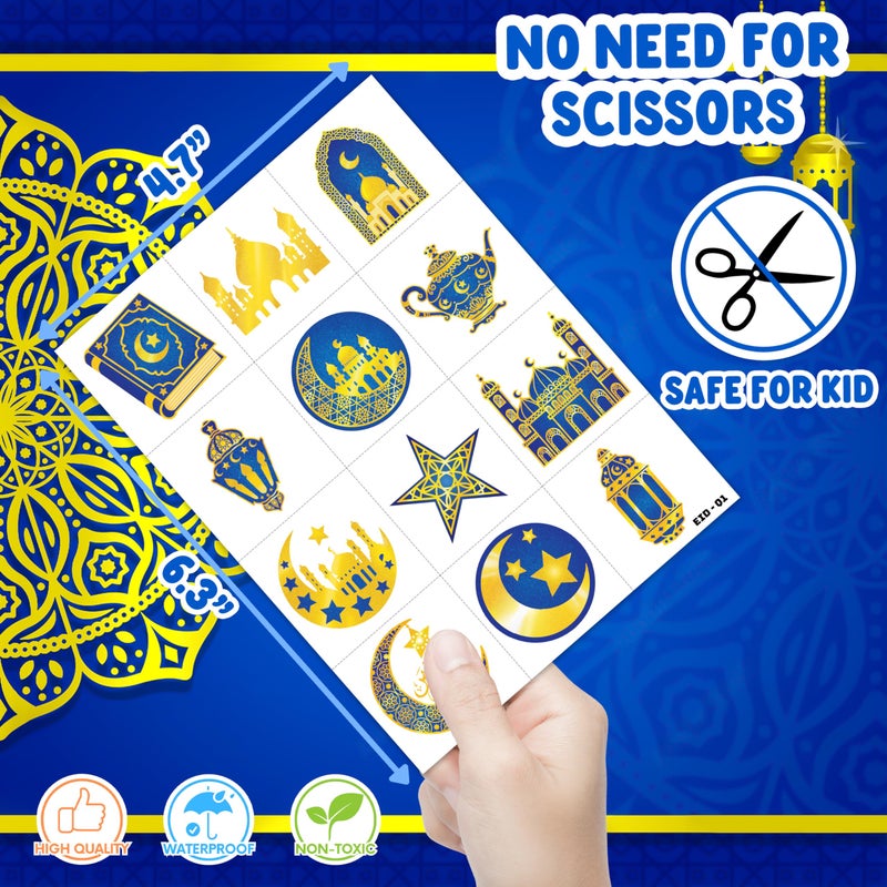 91TATTOOS 120 PCS Happy Ramadan Mubarak Eid Al Fitr Pre-Cut Temporary Tattoos for Kids | Super Cute Themed Birthday Party Favors, Supplies, Decorations, Fake Tattoo Stickers, School Rewards & Gifts Boys & Girls - Image 4