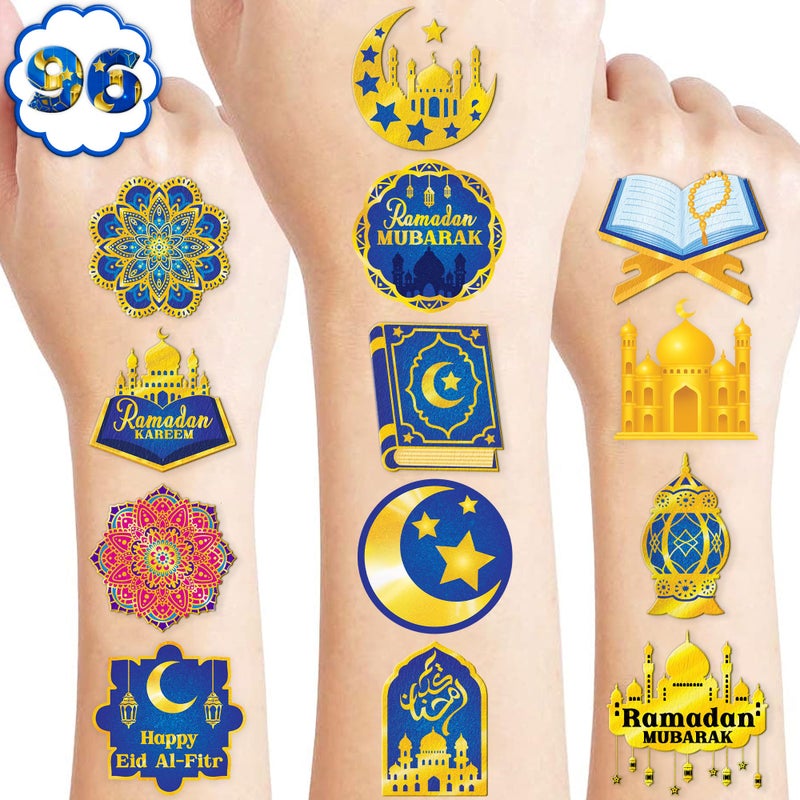 91TATTOOS 120 PCS Happy Ramadan Mubarak Eid Al Fitr Pre-Cut Temporary Tattoos for Kids | Super Cute Themed Birthday Party Favors, Supplies, Decorations, Fake Tattoo Stickers, School Rewards & Gifts Boys & Girls - Image 1