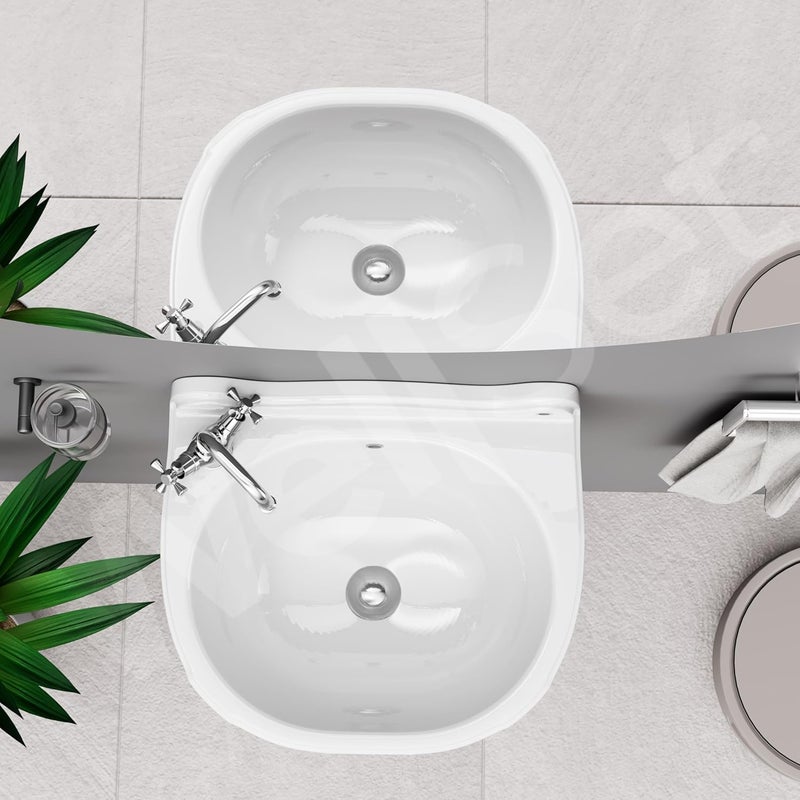 Well Set حوض غسيل سيراميكي مثبت على الحائط للحمام - حوض منزلي ومكتبي وفندقي 165X13X9 إنش - Image 5