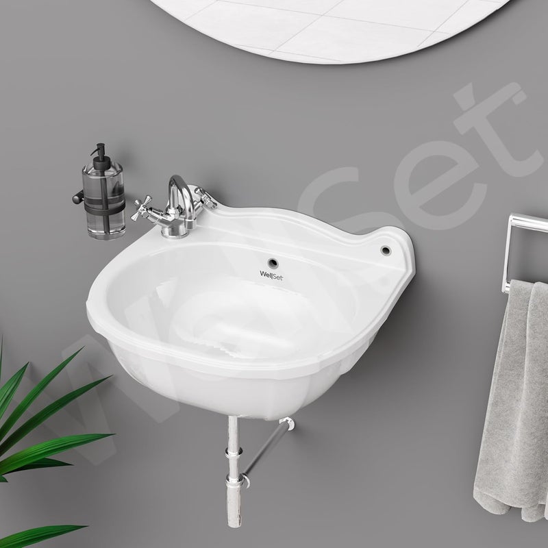 Well Set حوض غسيل سيراميكي مثبت على الحائط للحمام - حوض منزلي ومكتبي وفندقي 165X13X9 إنش - Image 3