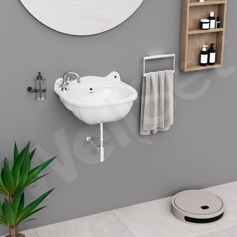 Well Set حوض غسيل سيراميكي مثبت على الحائط للحمام - حوض منزلي ومكتبي وفندقي 165X13X9 إنش - Image 4