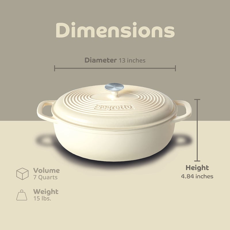 Segretto Cookware Enameled Oval Cast Iron Dutch Oven with Handle  7 Quarts  Bianco Perla (Pearl White)  7qt Dutch Oven Pot with Lid Cast Iron Enamel Dutch Oven for Bread Baking  Basting  Cooking  Soups - Image 3