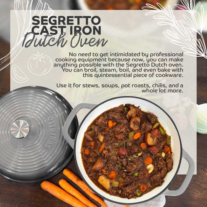 Segretto Cookware Enameled Oval Cast Iron Dutch Oven with Handle  7 Quarts  Bianco Perla (Pearl White)  7qt Dutch Oven Pot with Lid Cast Iron Enamel Dutch Oven for Bread Baking  Basting  Cooking  Soups - Image 4