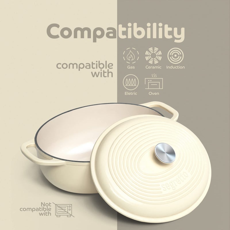 Segretto Cookware Enameled Oval Cast Iron Dutch Oven with Handle  7 Quarts  Bianco Perla (Pearl White)  7qt Dutch Oven Pot with Lid Cast Iron Enamel Dutch Oven for Bread Baking  Basting  Cooking  Soups - Image 5