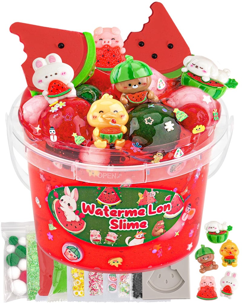 Okaybee Watermelon Red Slime Kit Clear Slime Bucket with Clay 10 Packs of Addins Slimes Party Favors for Kids Sensory Toys Slimes Kit Birthday Easter Hallowmas for Girls Boys Ages 812 - Image 3