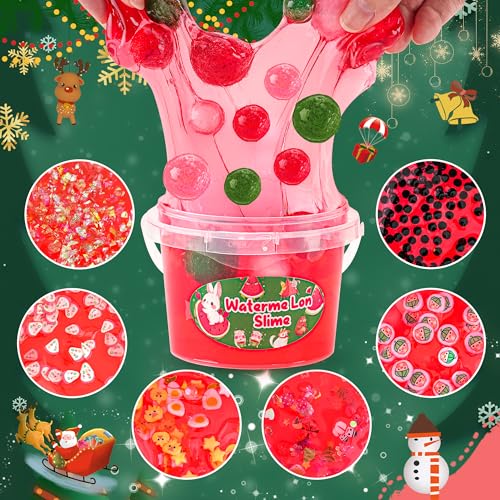 Okaybee Watermelon Red Slime Kit Clear Slime Bucket with Clay 10 Packs of Addins Slimes Party Favors for Kids Sensory Toys Slimes Kit Birthday Easter Hallowmas for Girls Boys Ages 812 - Image 5