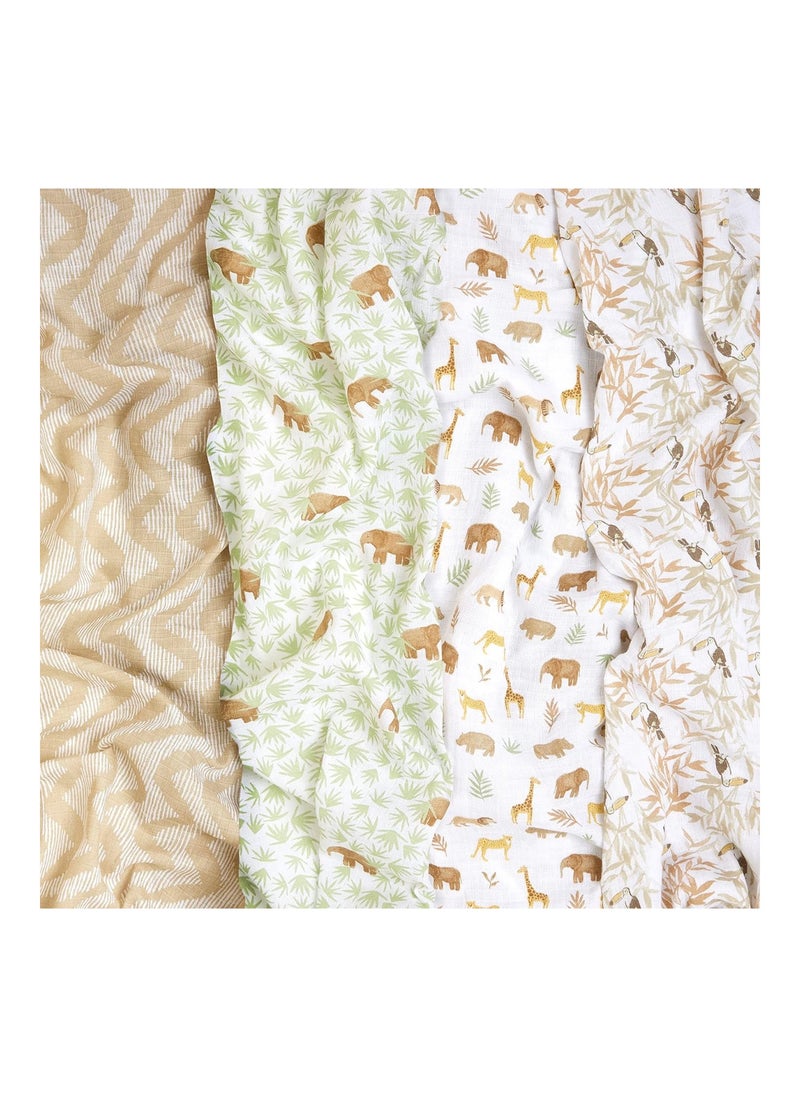aden + anais - Essentials Muslin Swaddle Blankets For Baby Girls And Boys, Newborn Receiving Blanket For Swaddling, 100% Cotton Baby Swaddle Wrap, 4 Pack, Tanzania - Image 1