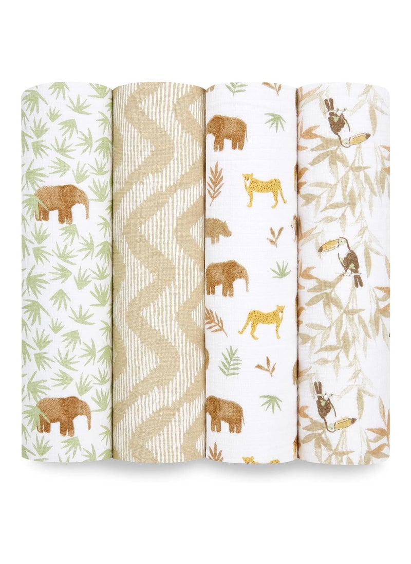 aden + anais - Essentials Muslin Swaddle Blankets For Baby Girls And Boys, Newborn Receiving Blanket For Swaddling, 100% Cotton Baby Swaddle Wrap, 4 Pack, Tanzania - Image 1