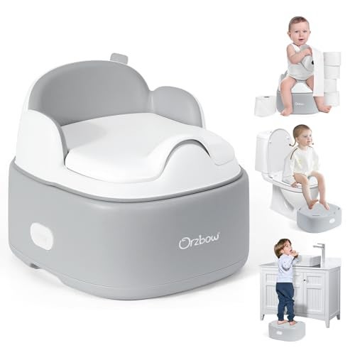 Orzbow 3in1 Toddler Potty Training Toilet Baby Potty Chair Toilet Topper Training Seat and Step Stool for Boys and Girls EasytoClean with Splash Guard and Lid Grey - Image 1