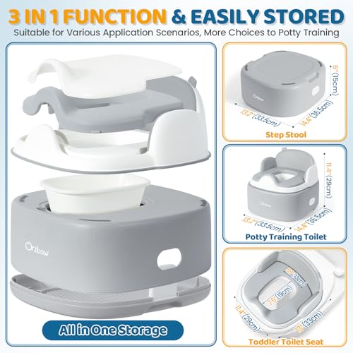 Orzbow 3in1 Toddler Potty Training Toilet Baby Potty Chair Toilet Topper Training Seat and Step Stool for Boys and Girls EasytoClean with Splash Guard and Lid Grey - Image 3
