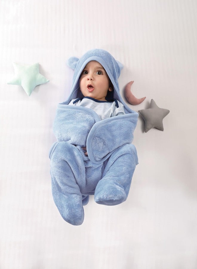 Mi Arcus Ultra Soft Knitted Light Fur Plush Warm Blanket Wrapper for Baby Boys Girls 0-6 M- Light Blue 75x72 cm - Image 1