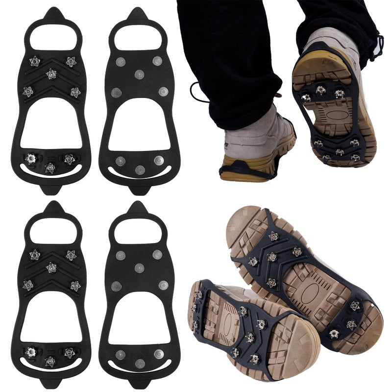 WBCBEC 2 Pairs Non Slip Gripper Spike Ice Traction Cleats Walk Traction Cleat Durable Ice Snow Grips for Shoes, Boot with 8 Steel Studs Crampons - Image 2