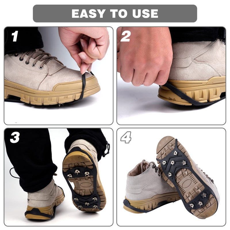 WBCBEC 2 Pairs Non Slip Gripper Spike Ice Traction Cleats Walk Traction Cleat Durable Ice Snow Grips for Shoes, Boot with 8 Steel Studs Crampons - Image 4