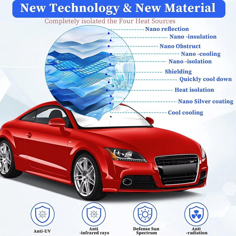 BLUE OCEAN Car Windshield Sun Shade Umbrella - Foldable Front Windscreen Sunshade, UV Heat Block, Universal Fit for Car SUV Truck Van - Image 5