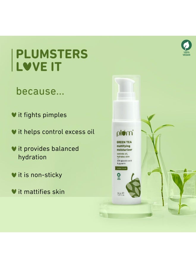 Plum Green Tea Mattifying Face Moisturizer with Glycolic acid 50ml | Controls Oil & Hydrates Skin | Non-Sticky Moisturizer for Women & Men | 50ml - Image 3
