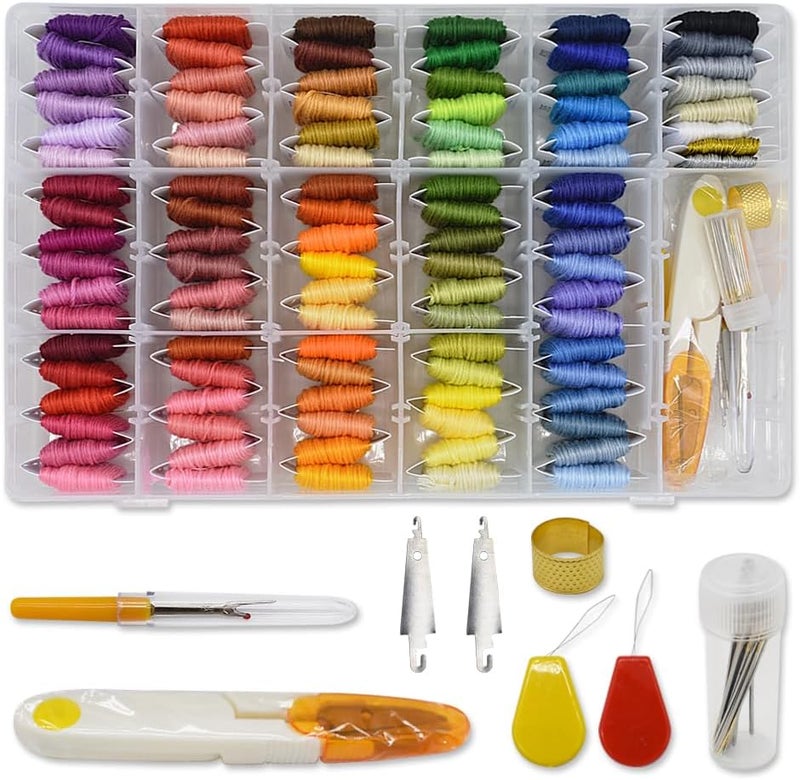Renashed Embroidery Floss Thread Kit 100％ Cotton Floss Bobbins and Cross Stitch Kit Bracelets Floss Crafts Floss (96 Color) - Image 1