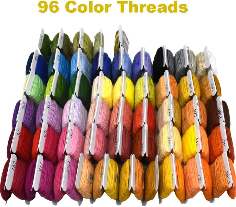 Renashed Embroidery Floss Thread Kit 100％ Cotton Floss Bobbins and Cross Stitch Kit Bracelets Floss Crafts Floss (96 Color) - Image 3