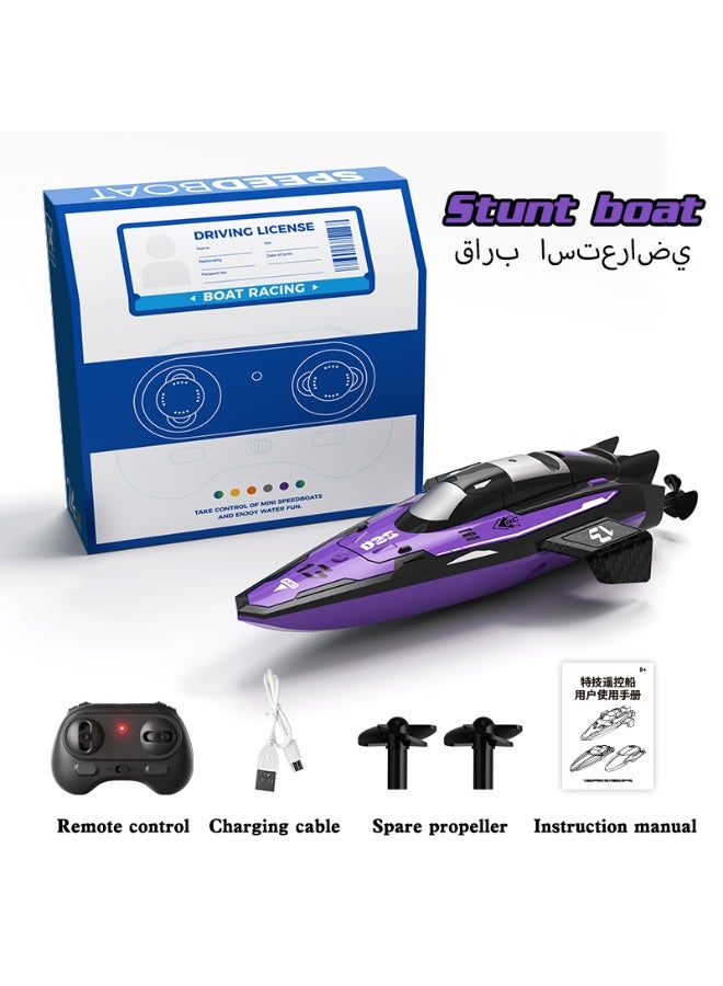 قارب سريع صغير لاسلكي يتم التحكم فيه عن بعد، يدور ويقوم بحركات بهلوانية، قارب يتم التحكم فيه عن بعد بمحرك مزدوج قوي، هدية عيد ميلاد للأطفال من سن 6 سنوات فما فوق. - Image 1