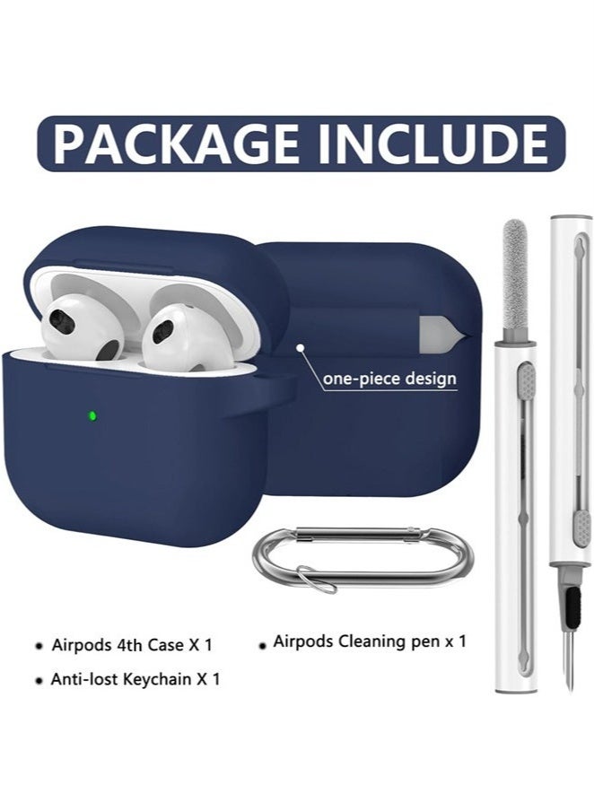 كينسو غطاء لحافظة AirPods 4 مع مجموعة تنظيف، غطاء سيليكون ناعم لحماية AirPods 4 مع سلسلة مفاتيح (أزرق) - Image 5
