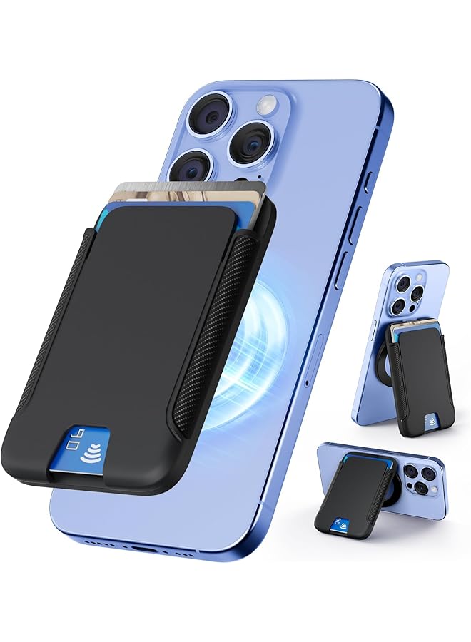 Green Tiger Magnetic Phone Wallet for Mag-Safe, Strong Magnetic Card Holder with Adjustable Bracket, Holds 3 Cards Securely, Slim and Stylish Black Design, Perfectly Compatible with iPhone Models - Image 1