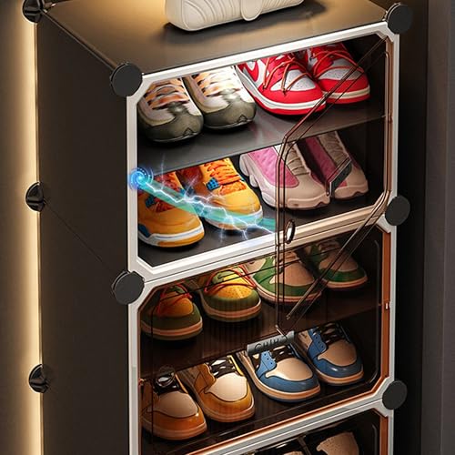 Zemic Plastic Shoe Rack for Home | 𝟏𝟎 𝐒𝐡𝐞𝐥𝐟 DIY Shoe Rack with Door 𝐌𝐚𝐠𝐧𝐞𝐭𝐬 for Home Storage Plastic Box Organizer, Metal Door Frame, Chappal Slipper Sandals Stand【Grey, 10-SHELF-5-DOOR】 - Image 4