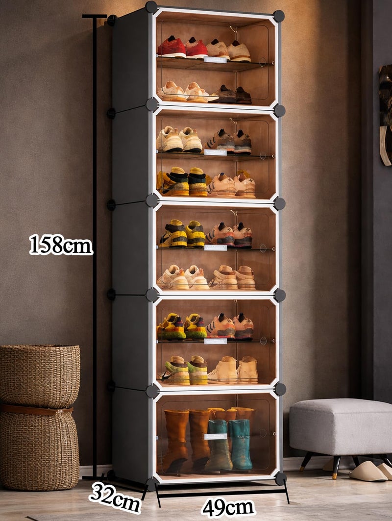 Zemic Plastic Shoe Rack for Home | 𝟏𝟎 𝐒𝐡𝐞𝐥𝐟 DIY Shoe Rack with Door 𝐌𝐚𝐠𝐧𝐞𝐭𝐬 for Home Storage Plastic Box Organizer, Metal Door Frame, Chappal Slipper Sandals Stand【Grey, 10-SHELF-5-DOOR】 - Image 2