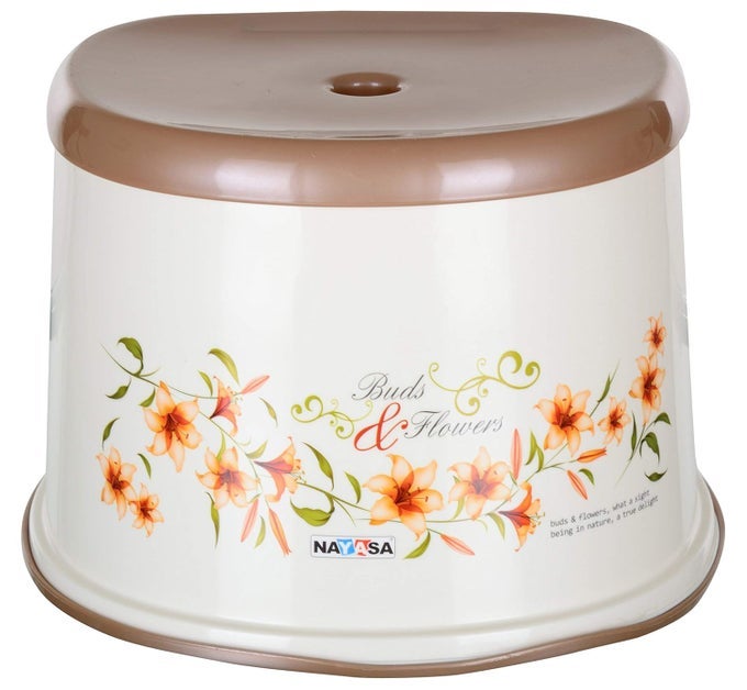 BATHROOM STOOL (GLOSSY, CREAM SQUARE 511) AAROHI13, CREAM/BROWN, 26.8 X 25.4 X 20.6 CM (SQUARE 511 CREAM, PLASTIC)