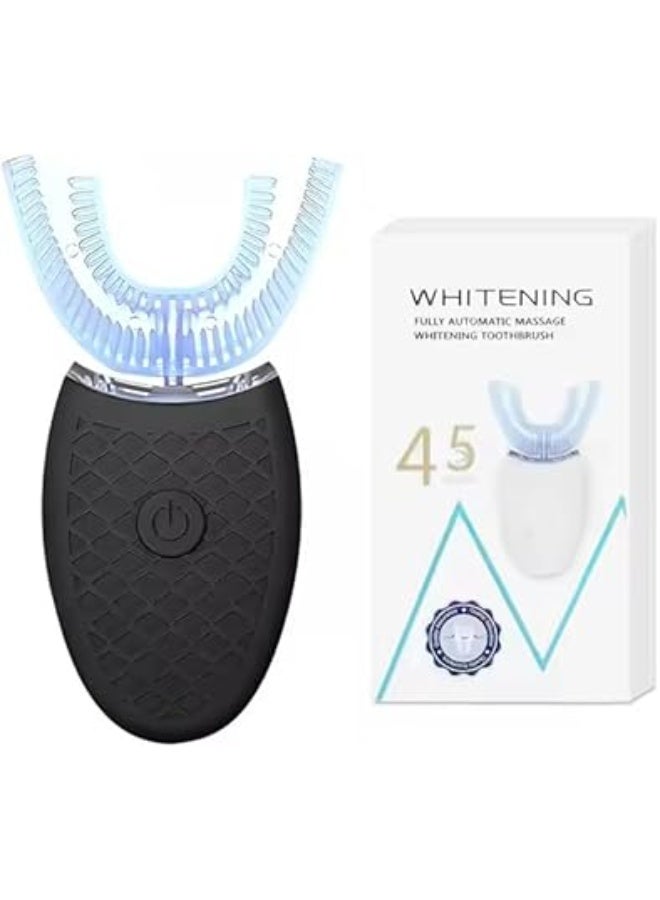Ultrasonic Electric Toothbrush Adults, Automatic Toothbrush U Shaped Whole Mouth 360° Cleaning Teeth Whitening Hands Free Rechargeable IPX7 Waterproof (Black)