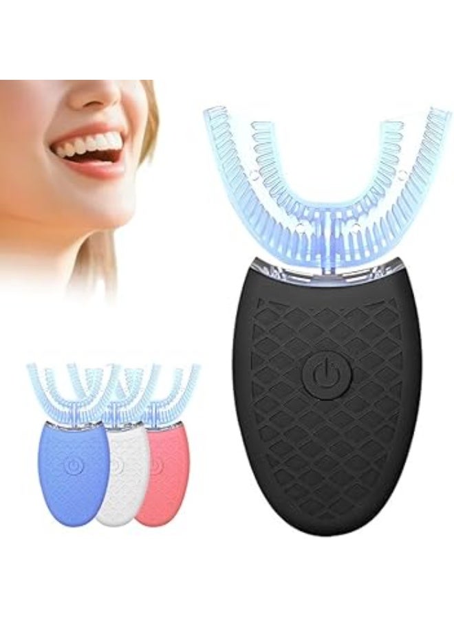 Ultrasonic Electric Toothbrush Adults, Automatic Toothbrush U Shaped Whole Mouth 360° Cleaning Teeth Whitening Hands Free Rechargeable IPX7 Waterproof (Black) - Image 3