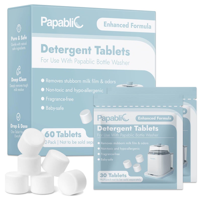 Papablic 60Pcs Official Detergent Soap Tablets for Baby Brezza, GROWNSY, Momcozy Bottle Washer Pro & Portable Bottle Warmer, Compact Travel-Friendly Packs Washing Block - Image 1