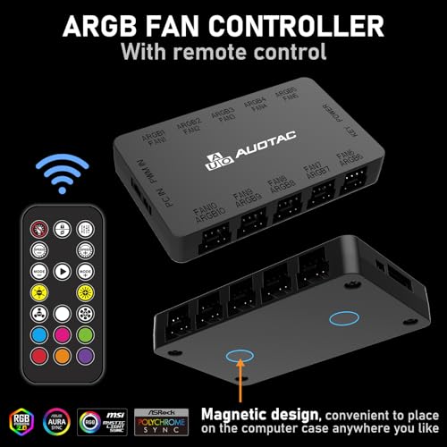 Auotac ARGB Controller PWM Fan Hub with RF Remote, (Connect Ten Case Fans, 5V 3Pin ARGB & 12V 4Pin PWM Fan Connector, Dual SATA Power Input, Magnetic Suction), Black - Image 5