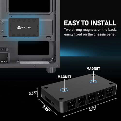 Auotac ARGB Controller PWM Fan Hub with RF Remote, (Connect Ten Case Fans, 5V 3Pin ARGB & 12V 4Pin PWM Fan Connector, Dual SATA Power Input, Magnetic Suction), Black - Image 4