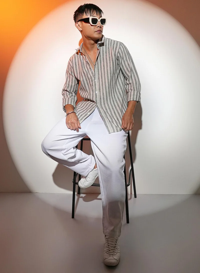 CAHOOT  Men's Charcoal Grey Heathered-Stripe Shirt for Men | Best Price UAE
