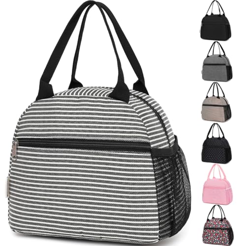 GYEUKHAM Lunch Bag Women Lunch Box for Adult Men Kids Girls Small Cute Lunchbox Tote Large Capacity Insulated Lunch Container Cooler for Work School Picnic Travel Black White Stripes - Image 1