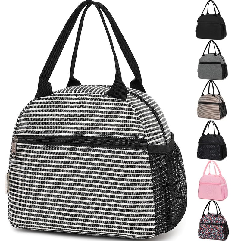 GYEUKHAM Lunch Bag Women Lunch Box for Adult Men Kids Girls Small Cute Lunchbox Tote Large Capacity Insulated Lunch Container Cooler for Work School Picnic Travel Black White Stripes - Image 2