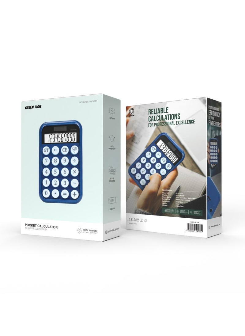 GREEN LION Pocket Calculator / Solar and Battery Dual Power / Auto Power Off / 10-Digit LCD Display / ABS Plastic Martial / Precision and Efficiency at Your Fingers - Blue  - Image 2