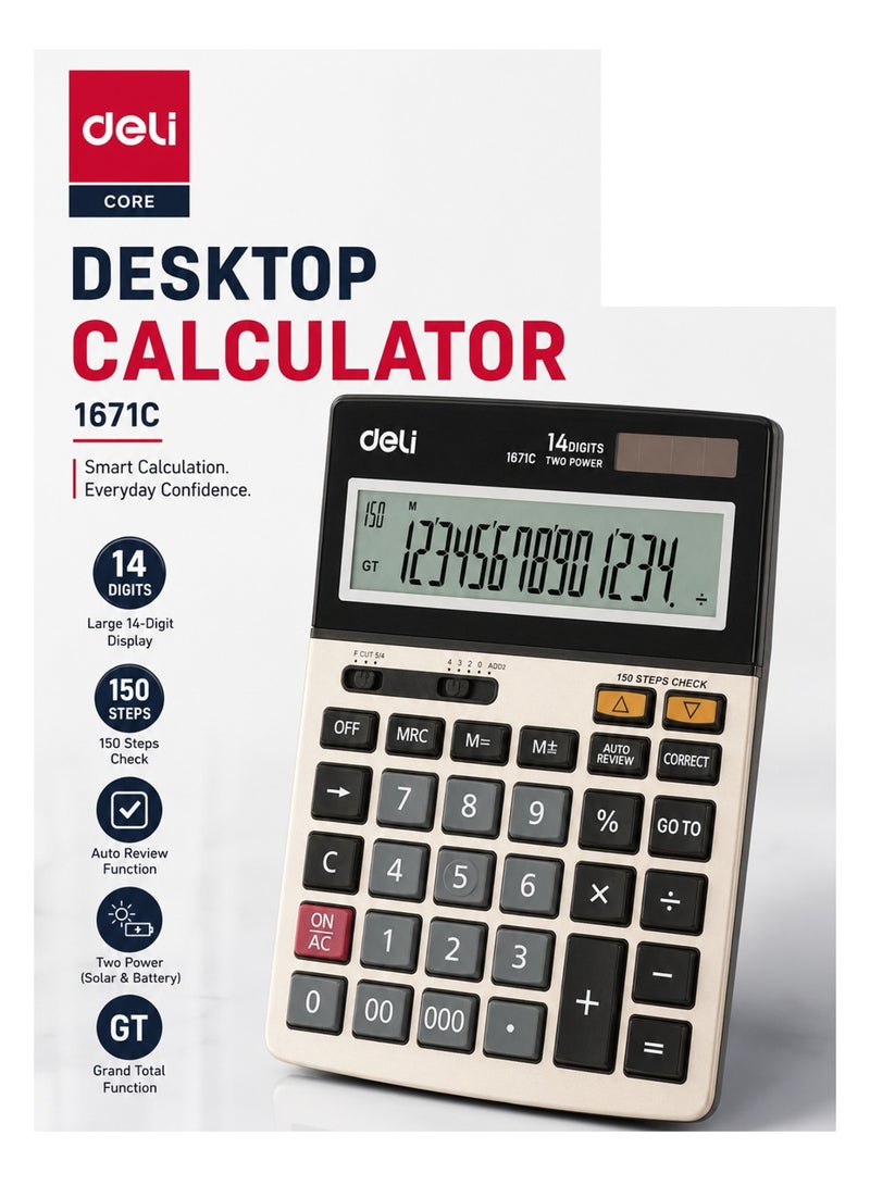 Deli 1-Piece Desktop Calculator With 14 Digit Display - Image 1