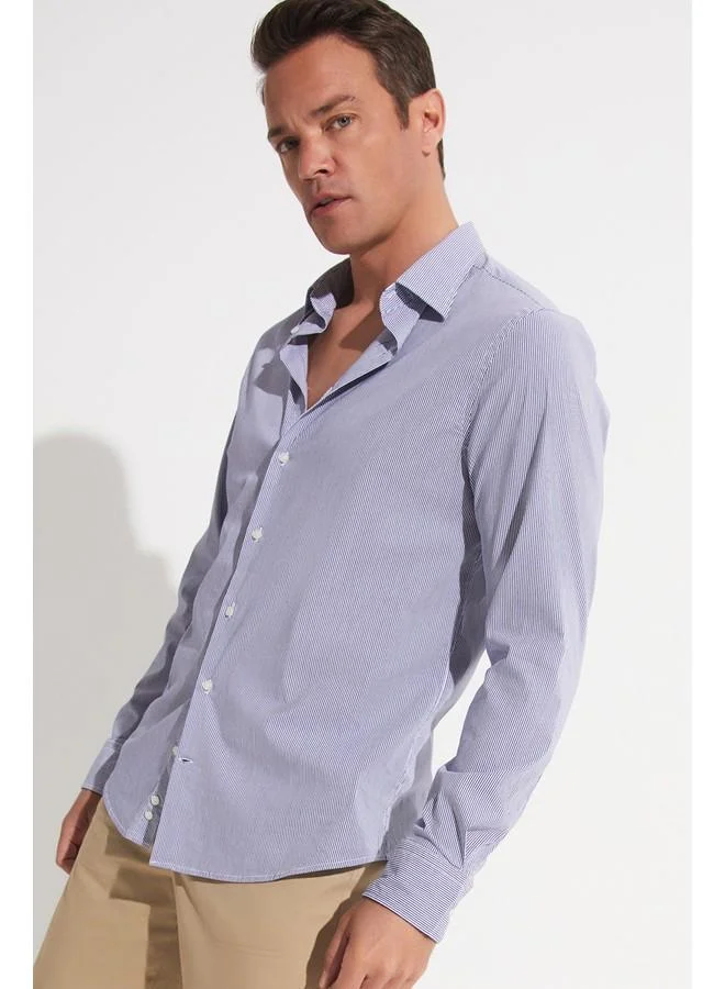 JUNE June Exclusive Men Long Sleeve Striped Shirt White - Blue