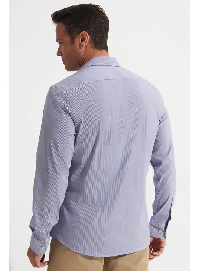 JUNE June Exclusive Men Long Sleeve Striped Shirt White - Blue