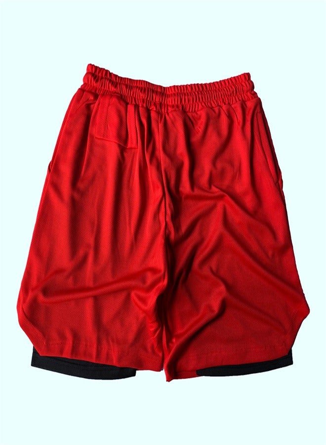 Loquat Men's 2-in-1 Quick Drying Casual Fitness Shorts Red  - Image 2