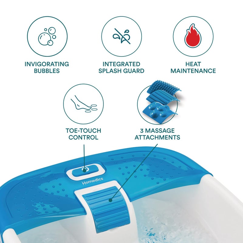 HoMedics حمام القدم هوميدكس بابل بليس ديلوكس مع تدليك حراري لقوس القدم، 3 ملحقات ضغط نقاط، واقي رذاذ، عقد مرتفعة تخلق فقاعات، تحسن الدورة الدموية، تهدئة العضلات المتعبة - Image 3
