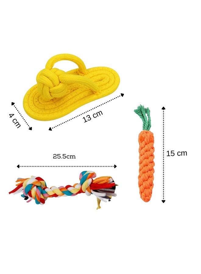 Generic Durable Cotton Mix Chewable Rope Teething Playing Toy For Puppies, Kittens, And Medium Dogs (2 Knot Rope, Slipper Rope & Carrot Rope - 3 In 1 Combo Offer) (Color May Vary)  - Image 2